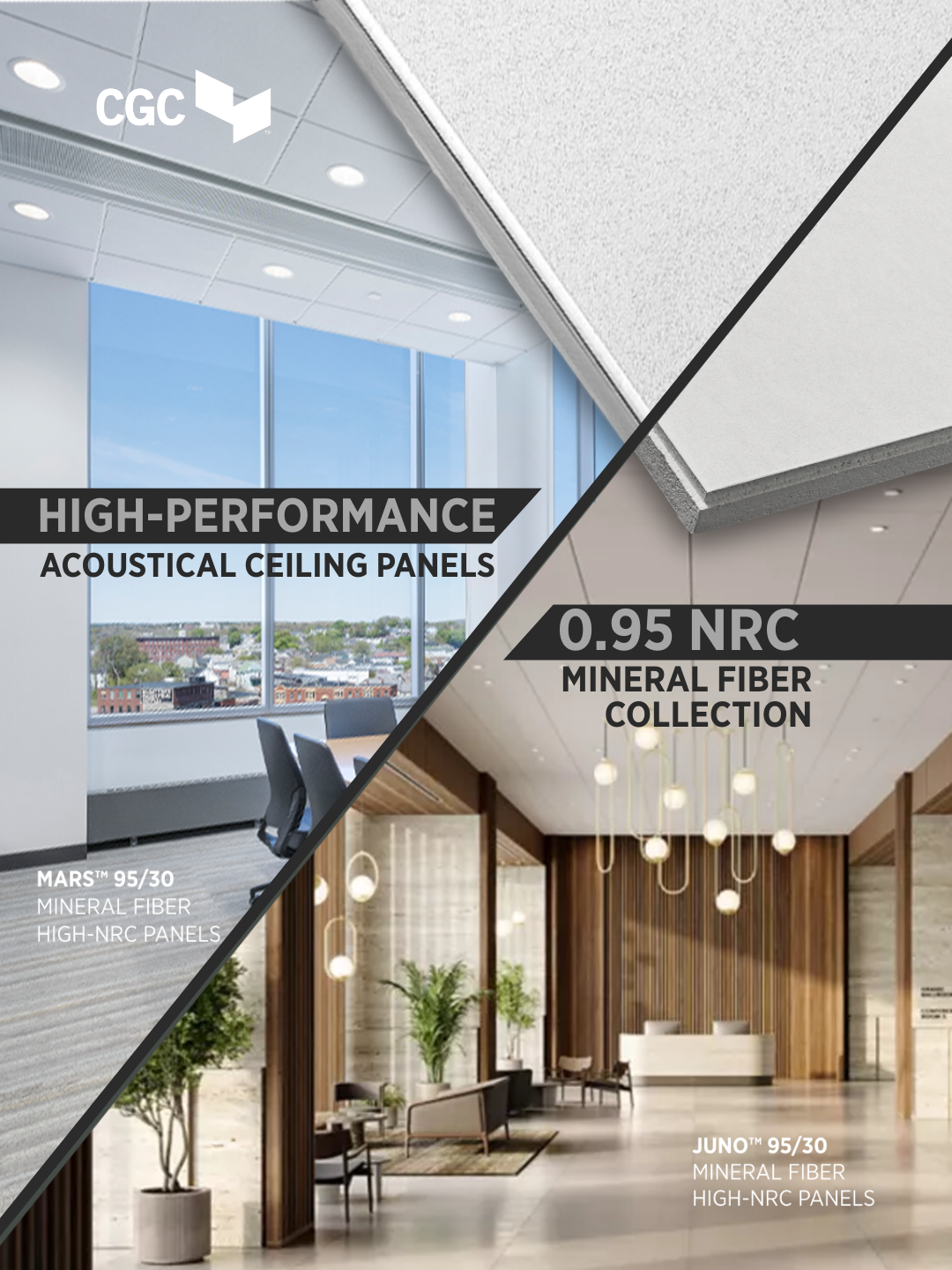 HIGH-PERFORMANCE; ACOUSTICAL CEILING PANELS; MARS™ 95/30; MINERAL FIBER HIGH-NRC PANELS / 0.95 NRC; MINERAL FIBER COLLECTION; JUNO MC 95/30; MINERAL FIBER HIGH-NRC PANELS
